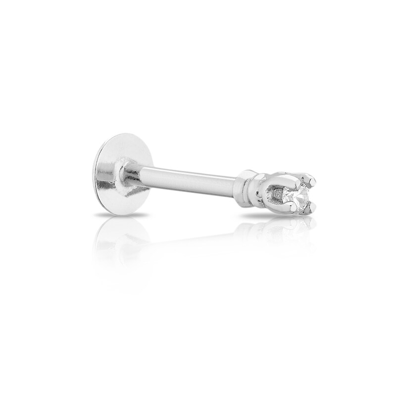 9ct White Gold Solitaire Diamond Cartilage Single Earring