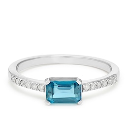 Sterling Silver Emerald Cut Blue Topaz and Diamond Stacking Ring