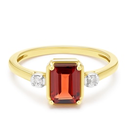 18ct Gold Vermeil Emerald Cut Garnet and Diamond Solitaire Ring
