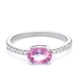 Sterling Silver Oval Pink Topaz and Diamond Solitaire Ring