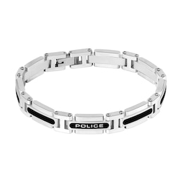 Police Latch Strike Men's Stainless Steel & Black Inlay Link Bracelet