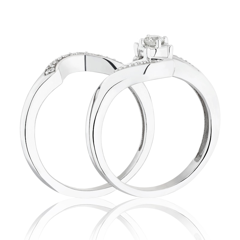 Main Image 2 of Engagement Ring Perfect Fit Argentium Silver 0.15ct Total Diamond Bridal Set