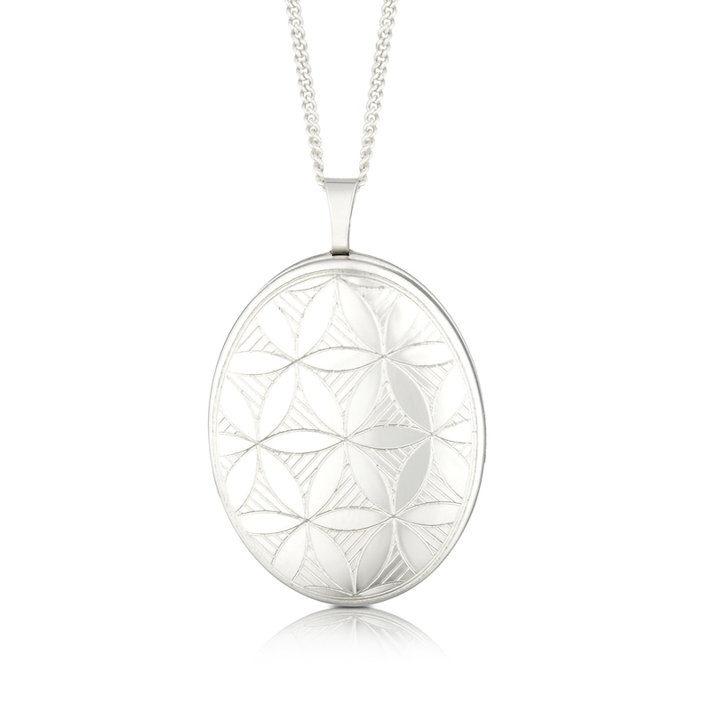 Main Image 1 of Sterling Silver Oval Floral Pattern Engravable Locket