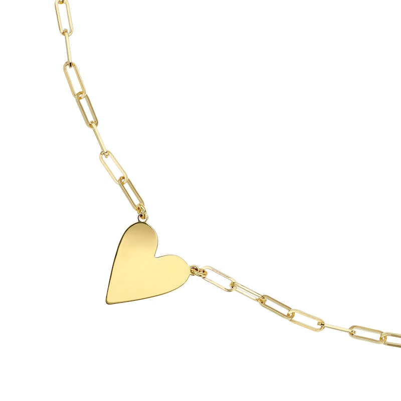 Yellow Gold Tone Heart Paper Clip Chain Engravable Necklet