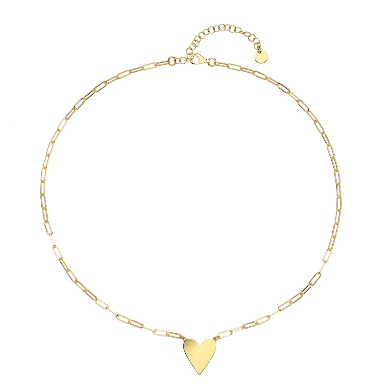 Yellow Gold Tone Heart Paper Clip Chain Engravable Necklet