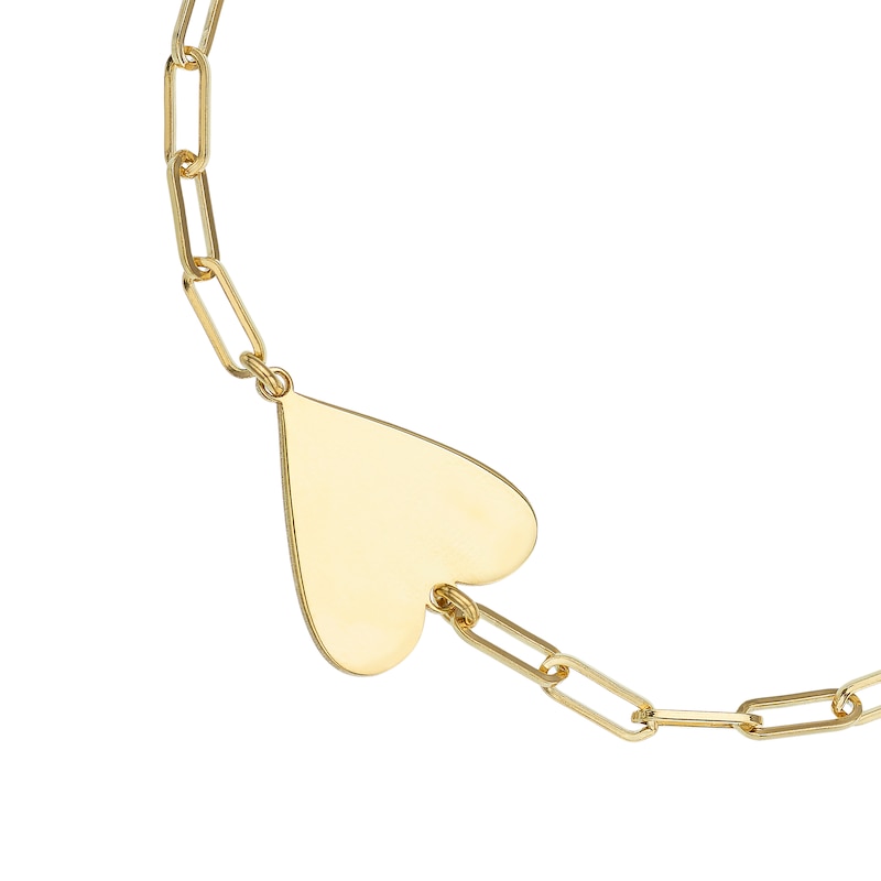 Yellow Gold Tone Heart Paper Clip Chain Engravable Bracelet