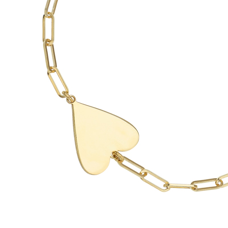 Main Image 1 of Yellow Gold Tone Heart Paper Clip Chain Engravable Bracelet