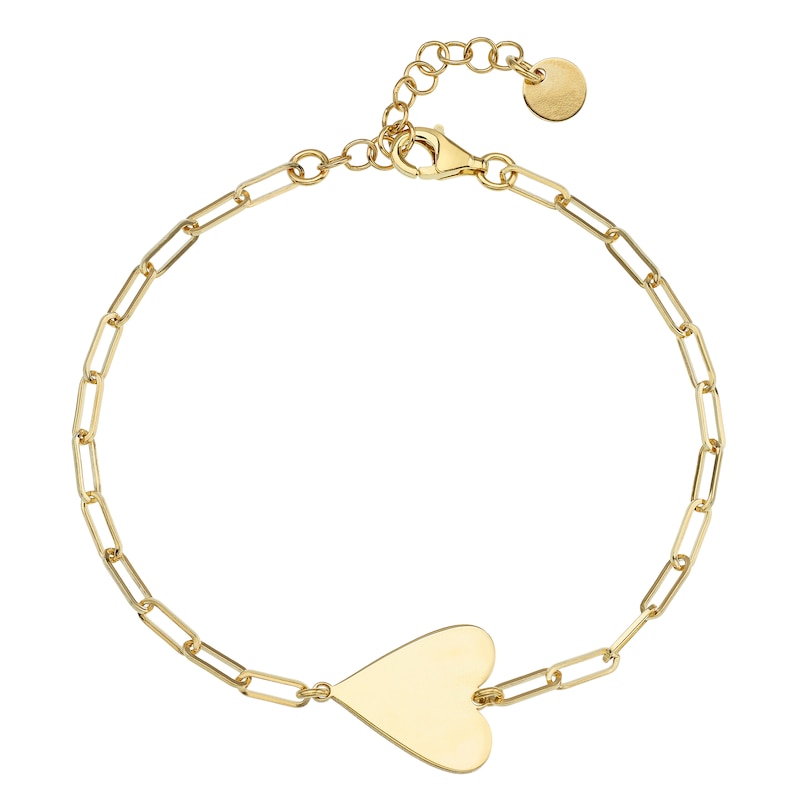 Main Image 2 of Yellow Gold Tone Heart Paper Clip Chain Engravable Bracelet