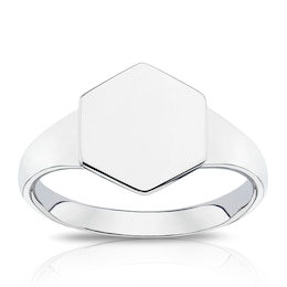 Sterling Silver Hexagon Engravable Signet Ring