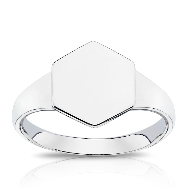 Sterling Silver Hexagon Engravable Signet Ring