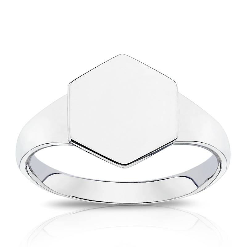 Main Image 1 of Sterling Silver Hexagon Engravable Signet Ring