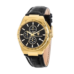 Maserati Velocita Men's Chronograph Black Dial Leather Strap Watch