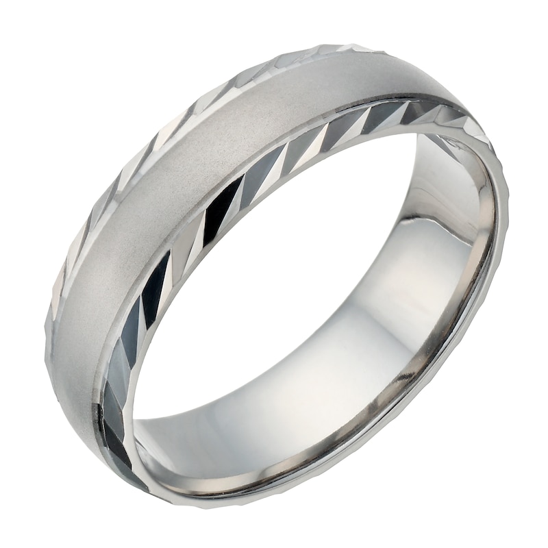 Main Image 1 of Palladium 500 Men's Matt & Polished Diamond Cut 6mm Ring