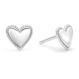 Sterling Silver Heart Beaded Edge Stud Earrings