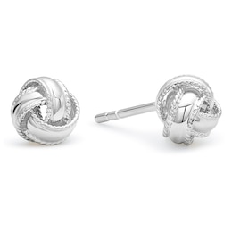 Sterling Silver Textured Edge Knot Stud Earrings