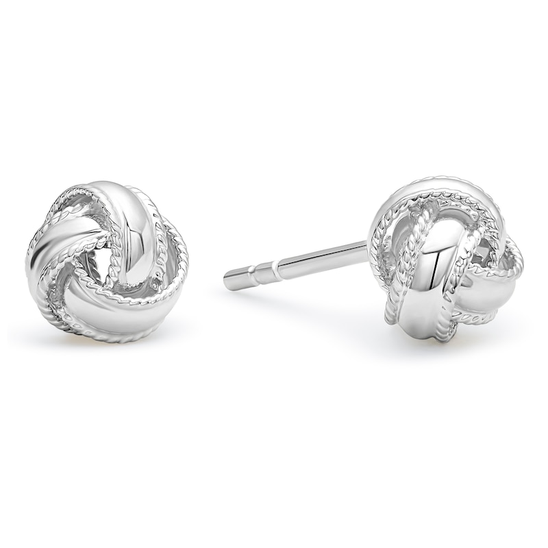 Main Image 1 of Sterling Silver Textured Edge Knot Stud Earrings