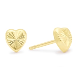 9ct Yellow Gold Diamond Cut Heart Stud Earrings