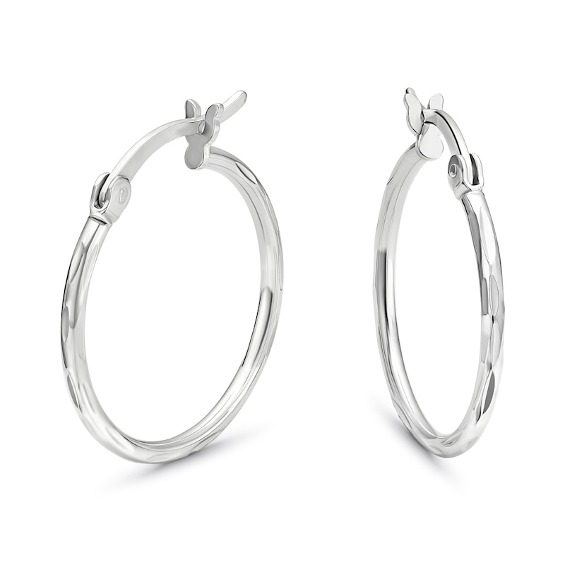 Main Image 1 of Sterling Silver Diamond Cut 20mm Hoop Earrings