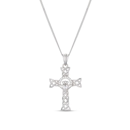 Sterling Silver Claddagh Cubic Zirconia Cross Pendant Necklace 18"