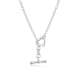 Sterling Silver Heart T-Bar Chain Necklace 17.5"