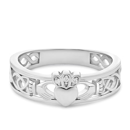 Sterling Silver Cubic Zirconia Claddagh Band Ring