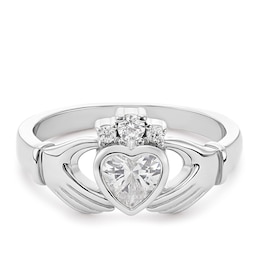 Sterling Silver Heart Cubic Zirconia Claddagh Ring