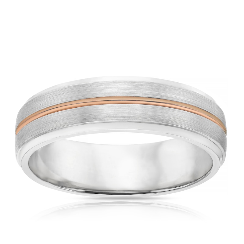 Main Image 1 of Sterling Silver & 9ct Rose Gold Matt & Polished 6mm Ring