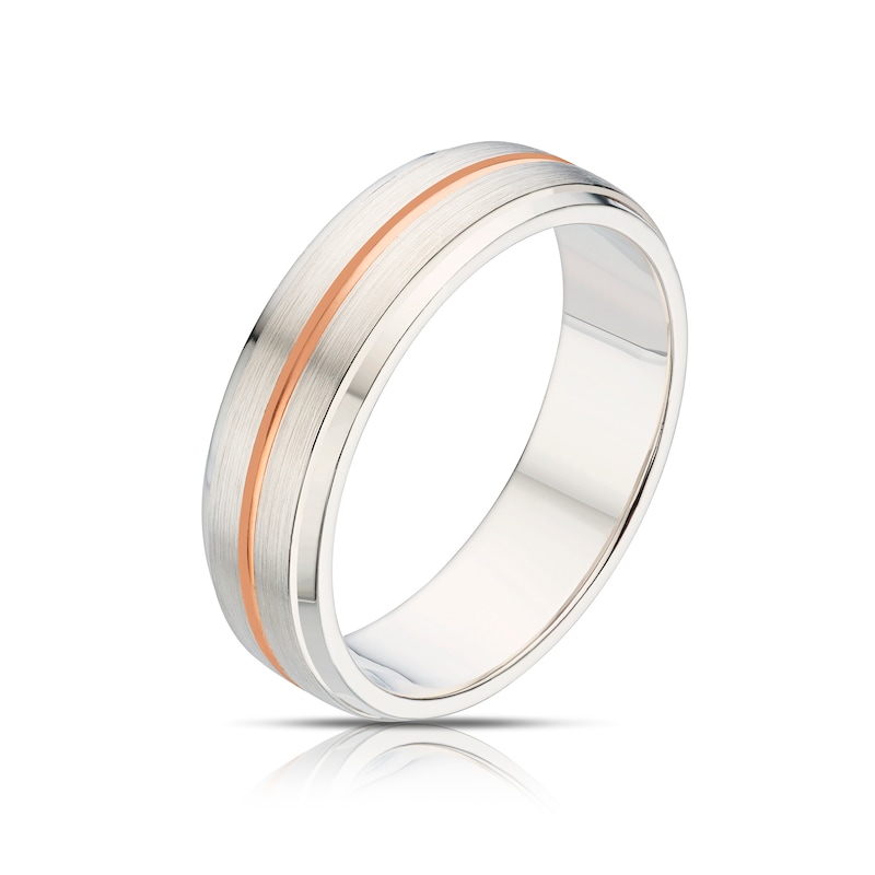 Main Image 2 of Sterling Silver & 9ct Rose Gold Matt & Polished 6mm Ring