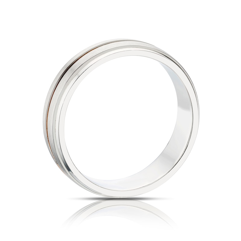 Main Image 3 of Sterling Silver & 9ct Rose Gold Matt & Polished 6mm Ring