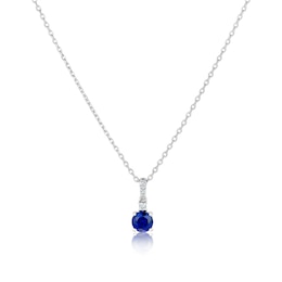 Sterling Silver Created Sapphire & Created White Sapphire Round Pendant