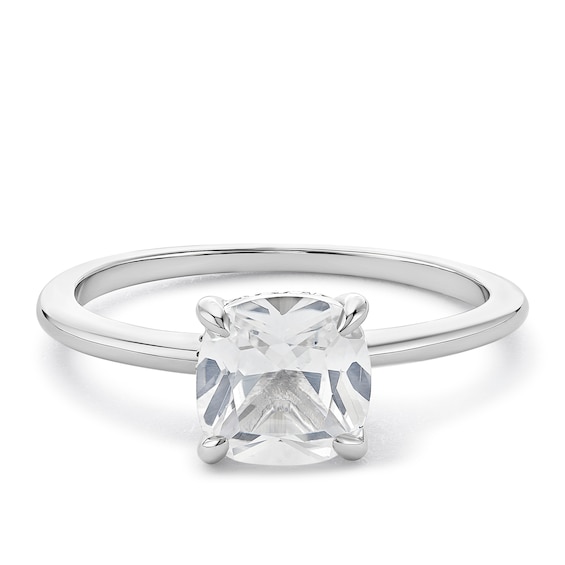 Sterling Silver Created White Sapphire Cushion Ring