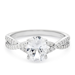 Sterling Silver Created White Sapphire Oval Crossover Shoulder Ring
