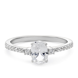 Sterling Silver Created White Sapphire Oval Ring