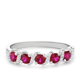Sterling Silver Created Ruby & Created White Sapphire Eternity Ring