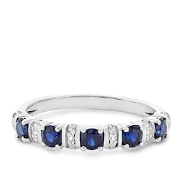 Sterling Silver Created Sapphire & Created White Sapphire Eternity Ring