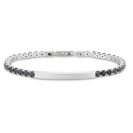 Men's Stainless Steel Black Cubic Zirconia ID Bracelet