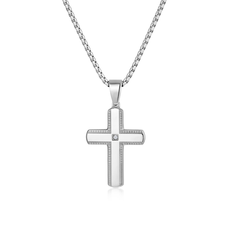 Main Image 1 of Men's Stainless Steel Cubic Zirconia Cross Pendant