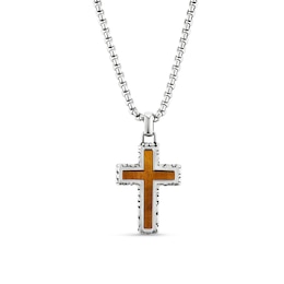 Men's Stainless Steel Tiger's Eye Cross Pendant
