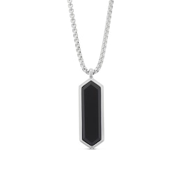 Men's Stainless Steel Black Agate Tag Pendant