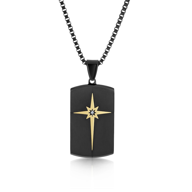 Main Image 1 of Men's Stainless Steel Black & Gold IP Dog Tag Pendant Necklace
