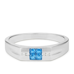 Men's Sterling Silver White & Blue Cubic Zirconia Signet Ring