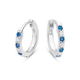 Sterling Silver White & Blue Cubic Zirconia Huggie Earrings