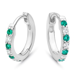 Sterling Silver White & Green Cubic Zirconia Huggie Earrings