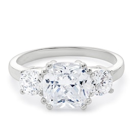 Sterling Silver Cubic Zirconia Cushion Trilogy Ring
