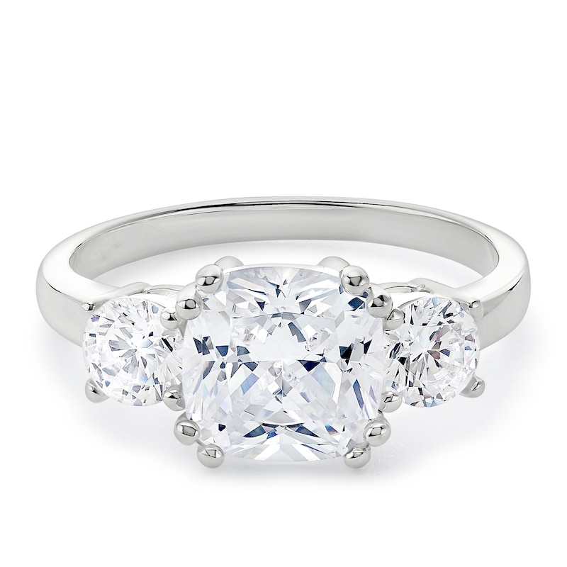 Main Image 1 of Sterling Silver Cubic Zirconia Cushion Trilogy Ring