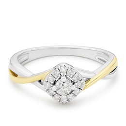 9ct Yellow Gold & Sterling Silver Twist Halo 0.20ct Diamond Ring