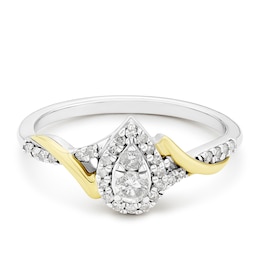 9ct Yellow Gold & Sterling Silver Pear Cluster 0.25ct Diamond Ring