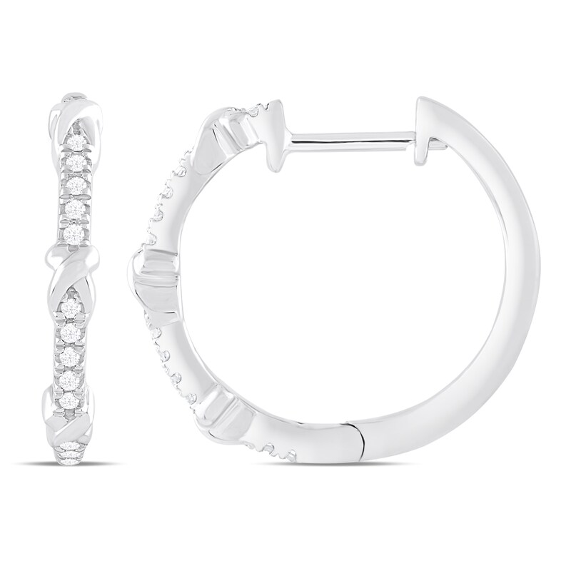 Main Image 1 of Sterling Silver Diamond Kiss Hoop Earrings