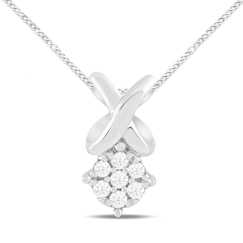 Main Image 1 of Silver 0.10ct Total Diamond Kiss & Cluster Pendant