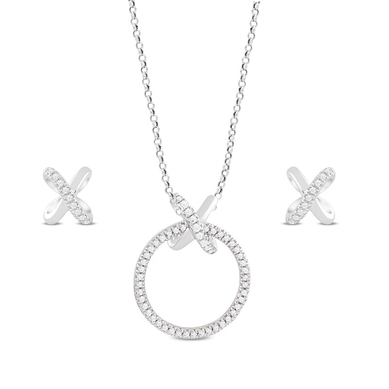 Main Image 1 of Sterling Silver 0.15ct Total Diamond Kiss Earring & Pendant Set